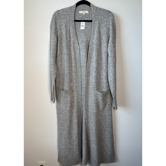 Loft Long Duster Coatigan NWT Open Front Pockets Rainbow Speckled Gray Size M - Picture 2 of 9